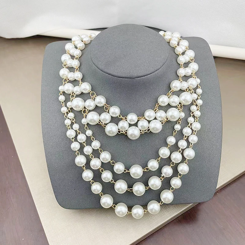 fnaf 2 Rupee Items Cute Girls 5 Layers Length Pearl Necklace Women Jewelry Crocs Charms Hoop Necklace 50cm Good Quality