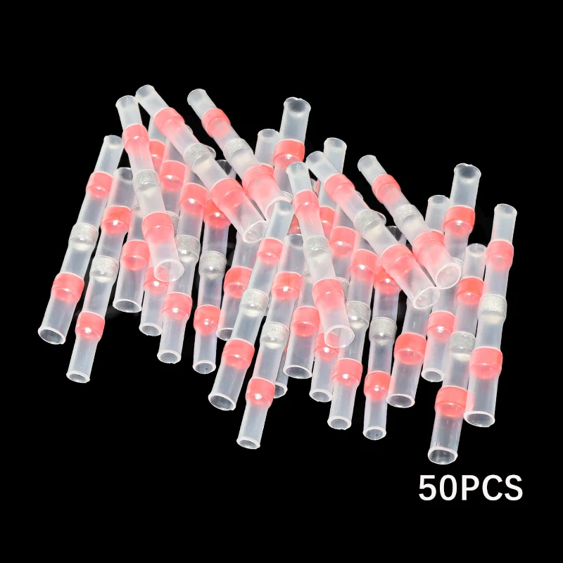 50PCS Heat Shrinkable Wire Connectors SST21 Waterproof Sleeve AWG22-18 Butt Electrical Splice Tinned Solder Seal Terminal