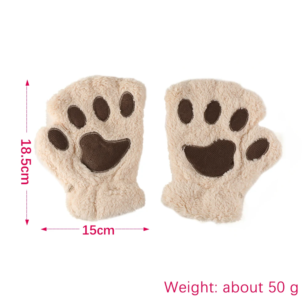 Fashion Winter Fingerless Gloves for Women Girl Fluffy Bear Cat Plush Gloves Winter Warm Black Khaki Grey Beige White Green Pink