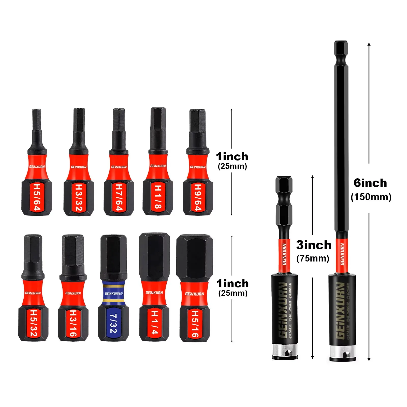 Geinxurn 1In S2 Hex Bits With Extension Holder, Motorcycle Repair Tools&Suitable for Motorcycle Maintenance