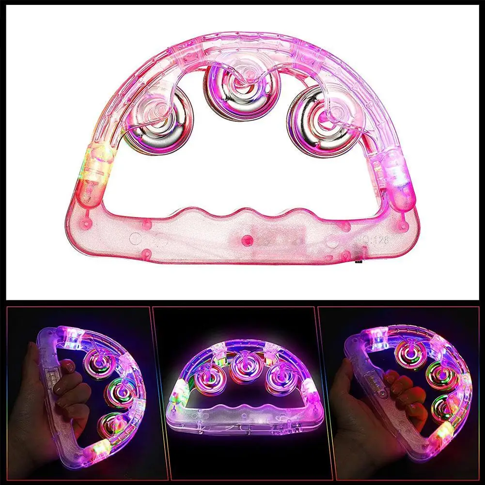 LED Tambourine Glowing 4 Light 3 Functions Electronic Bell Flashing Musical Instrument Shaking Toy For Christmas Birthday P K9R2