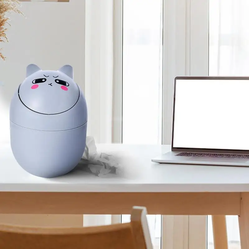 Mini Cat Trash Can For Desk Small Garbage Container With Shake Cover Odor Blocking Waste Bin For Bedside Table Desktop Supplies