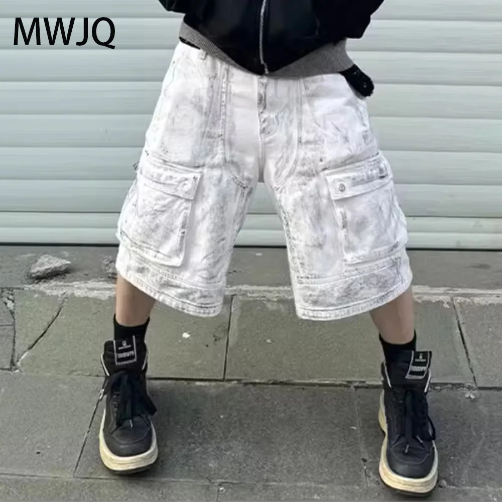 

MWJQ Worn-out Dirty Design Male Shorts Three-dimensional High Street Straight Pants Multi Pocket Seven Bottom Summmer New 010284
