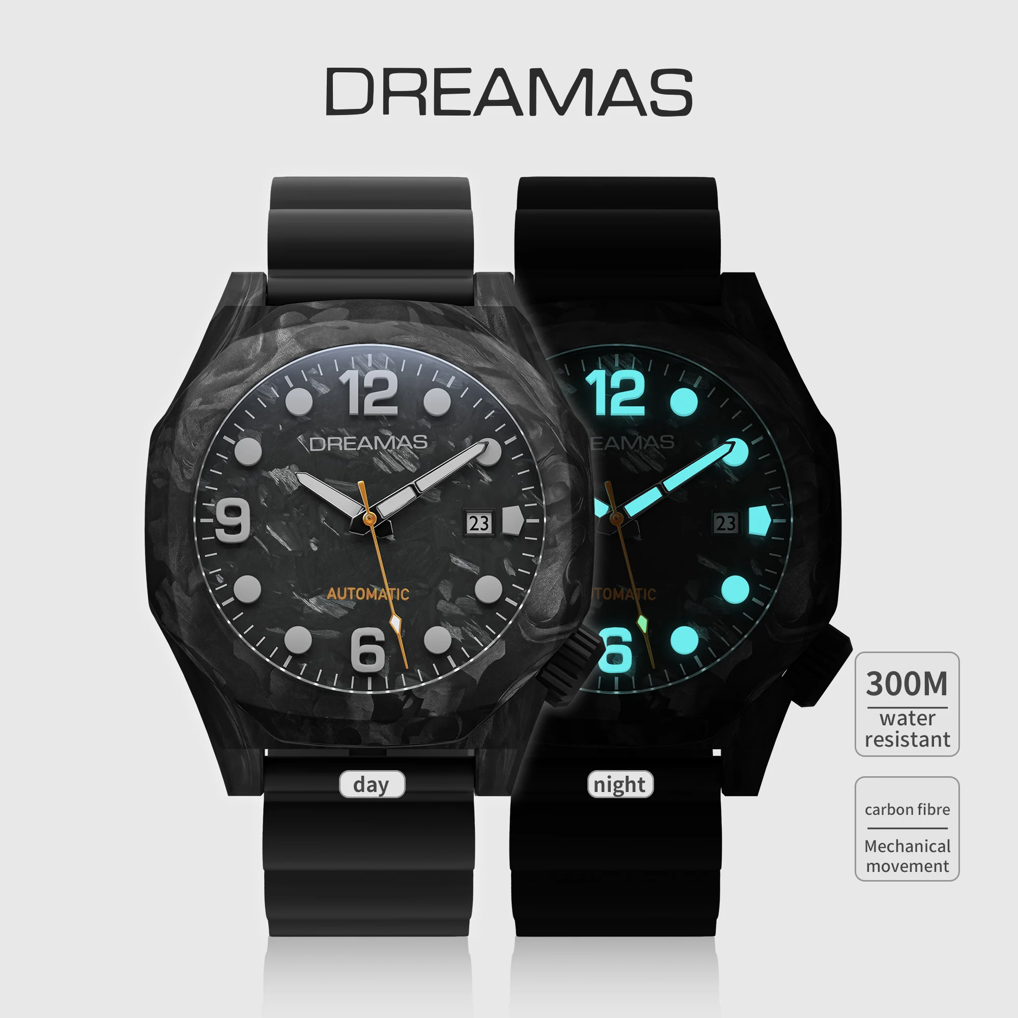 

Men's Automatic Diving Watch 300m Waterproof Carbon Fiber Case Japan 8215 Movement Swiss Luminous - DREAMAS