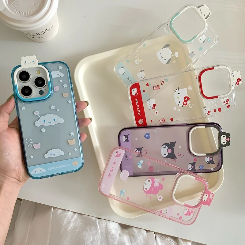 3D Cute Cartoon Sanrio Hello Kitty Pochacco Kuromi Melody Cinnamoroll Phone Case For iPhone 16 Pro 15 14 13 Pro Max Soft Cover