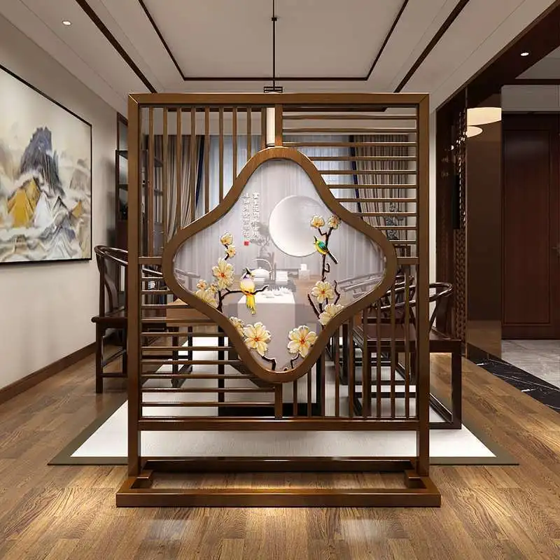 Solid wood partition, double-sided embroidery screen decoration, home living room, bedroom, entrance porch