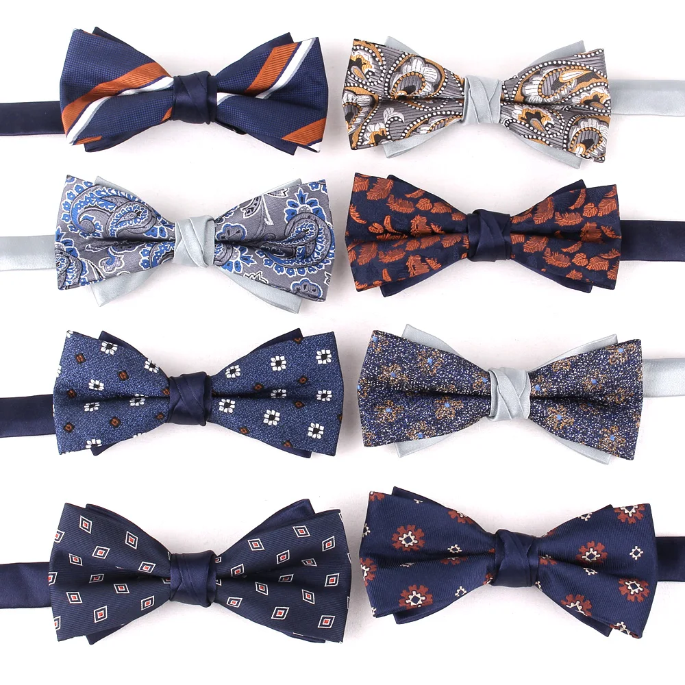 

Men's Double Layer Bow Tie 1200 Thread Polyester Jacquard Fabric Banquet Bowtie For Wedding Gifts