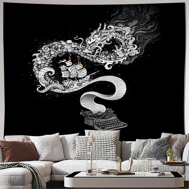 Vintage typewriter tapestry wall hanging gothic decor dark academia literary aesthetic home decor room tapestry bedroom decor do