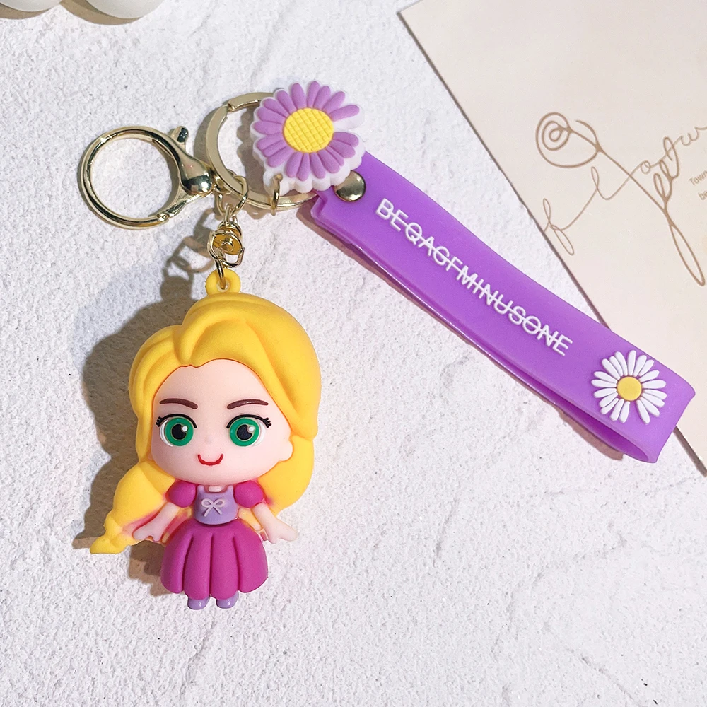 The Little Mermaid Princess Keychain Snow White Elsa Pendant Keychain Car Keyrings Mobile Phone Bag Hanging Jewelry Kids Gifts