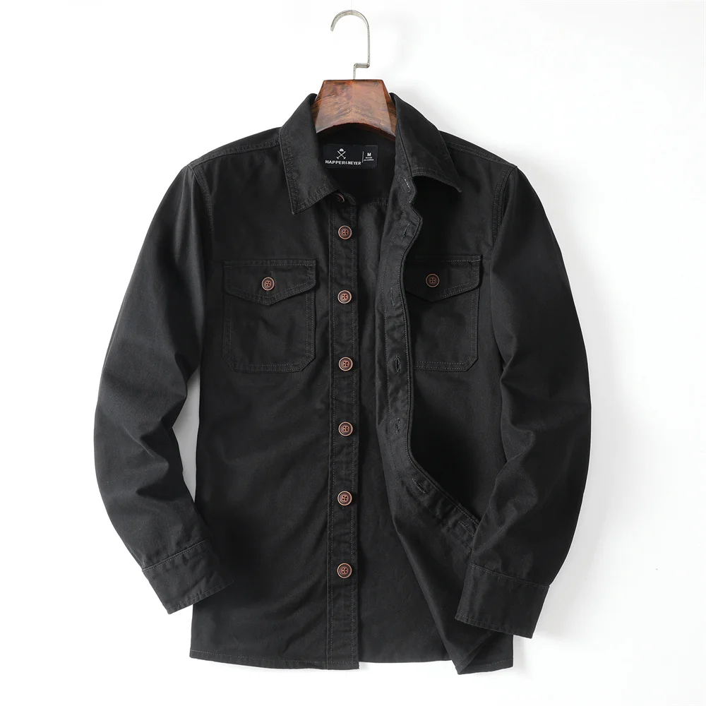 Men's Retro Style Long Sleeve Cargo Shirts Solid Color Multi-Pockets Cotton Casual Shirts Outdoor Fashion Shirts for Autumn