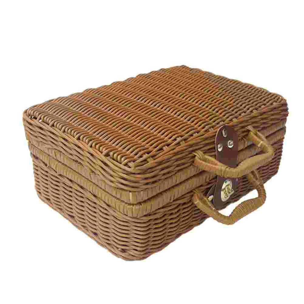 Cestino in Rattan valigia in vimini Picnic portaoggetti in tessuto scatola Vintage cesto per borsetta cestino regalo da campeggio tronco rustico