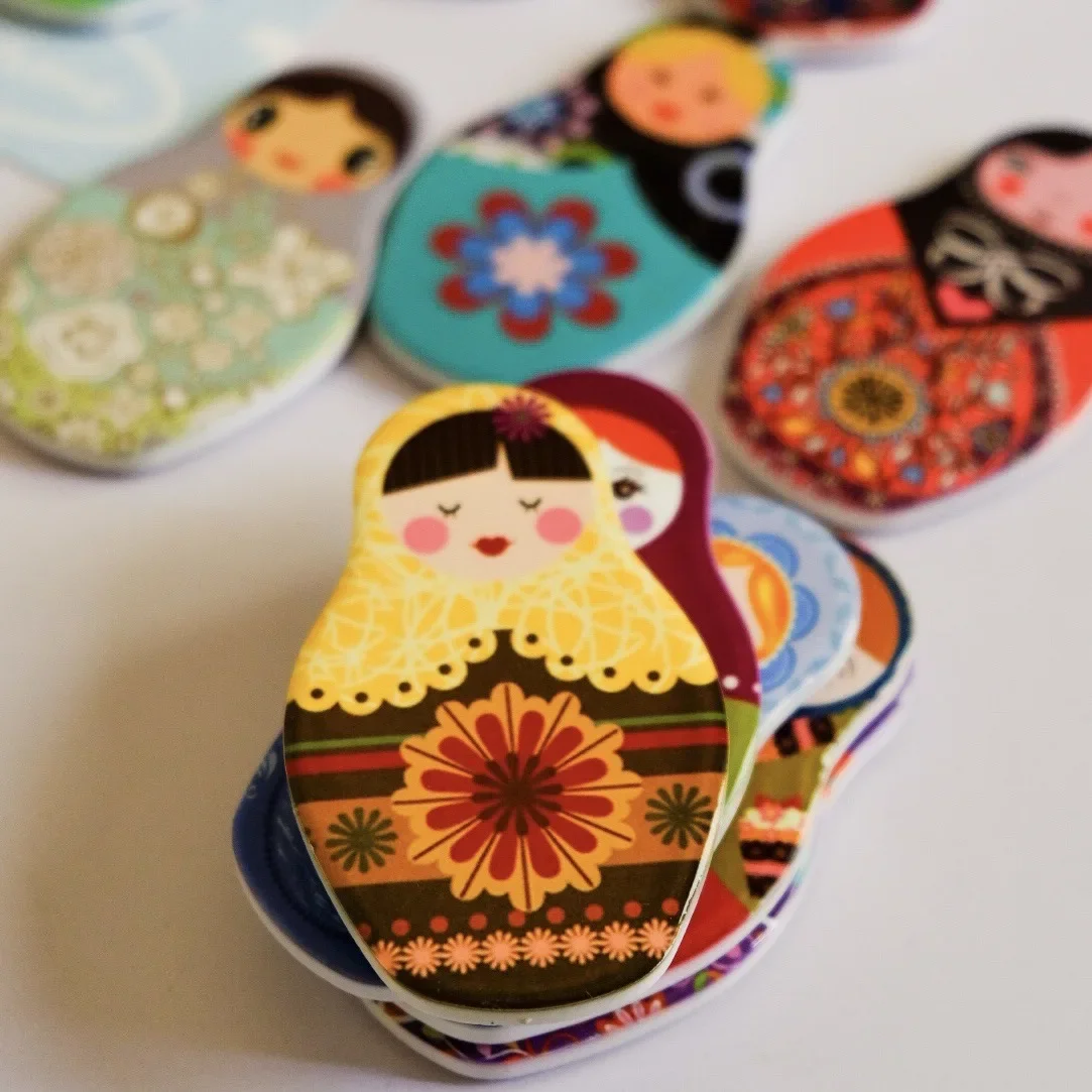 4pcs Russian Dolls Fridge Magnet Ceramic Matryoshka Refrigerator Sticker 3D Tourism Cartoon Pattern Kitchen Home Decoration