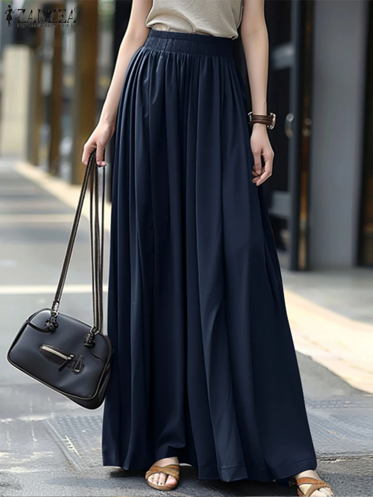 ZANZEA Stylish Autumn Skirts Women Sundress Elegant Loose Maxi Long Skirt Streetwear Casual Elastic Waist A-line Faldas Saia