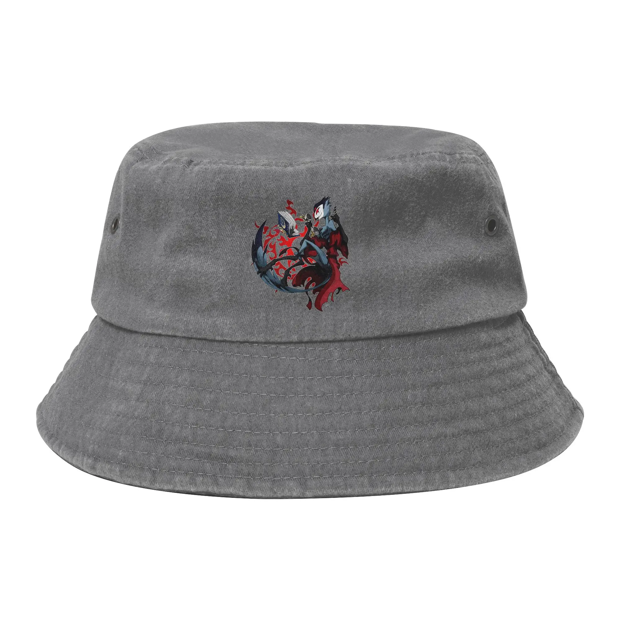 Helluva Boss Cartoon Bucket Hat Unisex Outdoor Black Comedy Distressed Washed Fishing Hat Beach Bob Hat