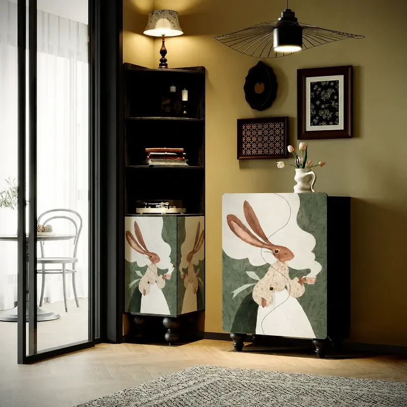Cream Wind Rabbit Solid Wood Decorative Cabinet Bedroom Bedside Storage Living Room Sofa Integrated Corner Locker
