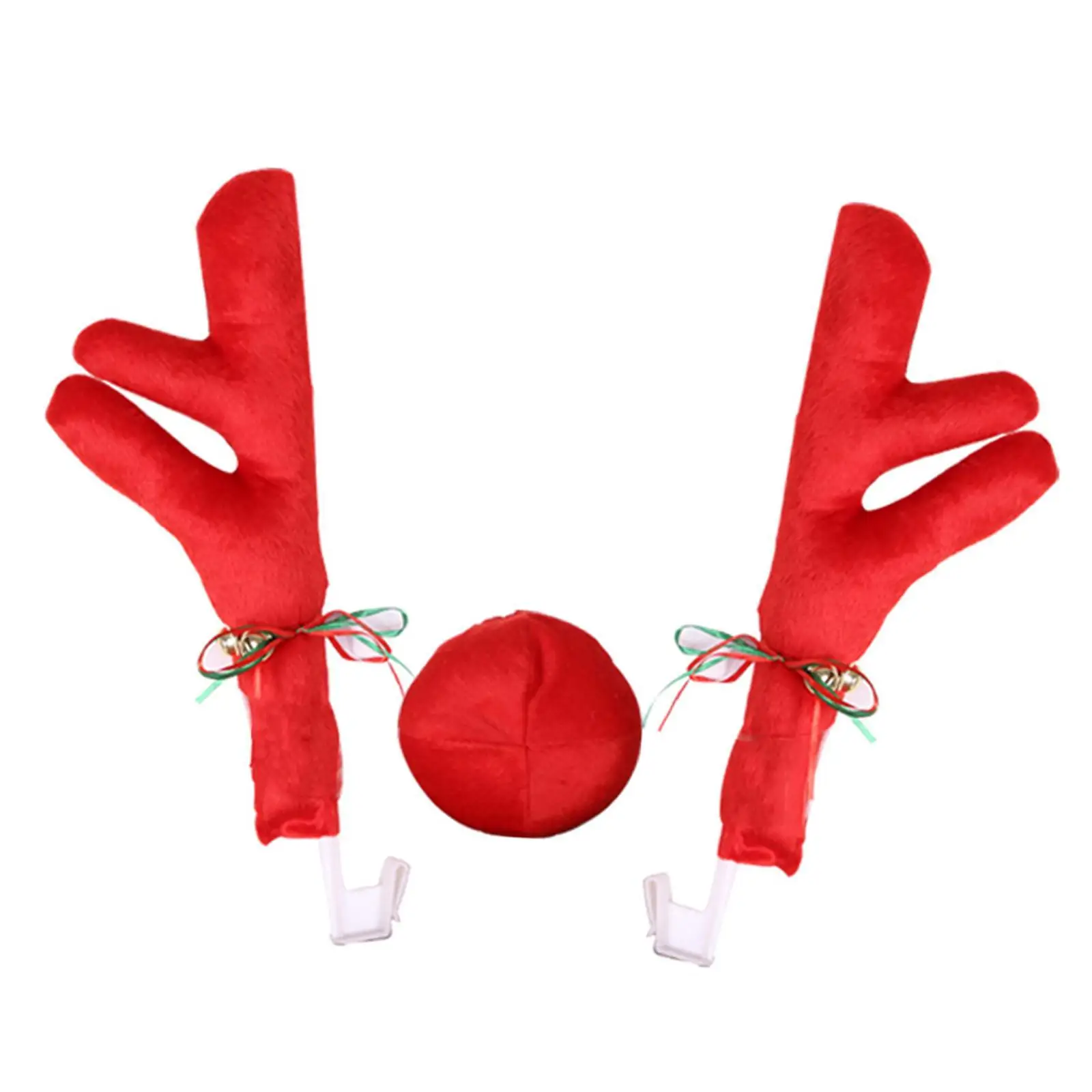 Car Reindeer Antlers and Red Nose Set Fabric Christmas Auto Accessory for SUV Truck Sedan Holiday Decoration