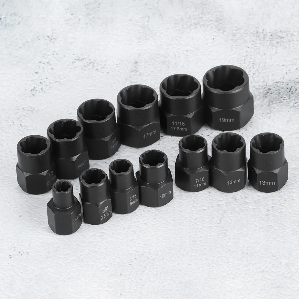 13Pcs Impact Bolt & Nut Extractor Socket Tool Kit, Damaged Fastener Removal Accessories For Wrench And Plier Operation