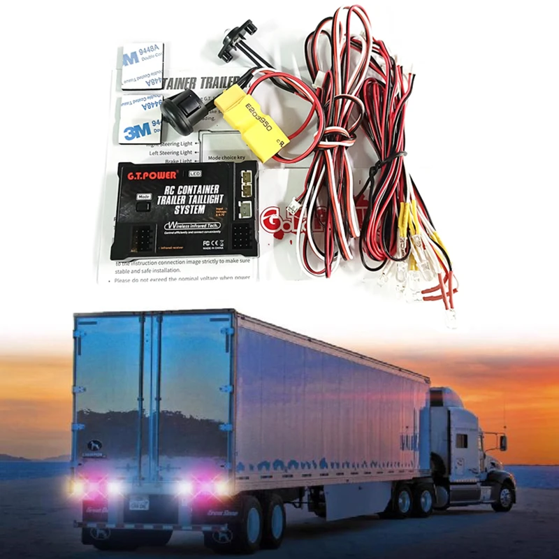 G.T.POWER RC Container Trailer Taillight System Wireless Infrared for RC Container Truck Rc Car