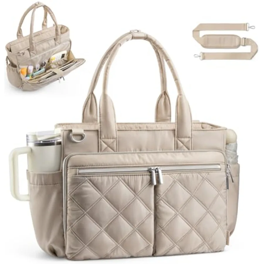 

TOPEAST Teacher Tote Bag for Women Lightweight Laptop Work Bag Quilted Travel Handbag with Cup Holder for Nurse Student