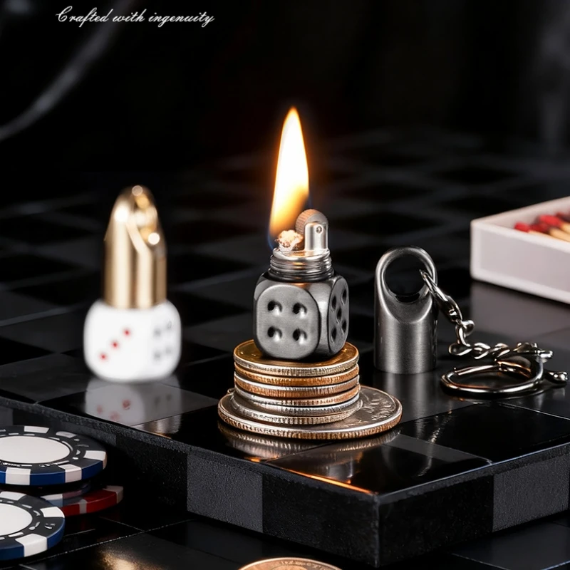 

New Mini Dice Lighter Retro Grinding Wheel Metal Lighter Cool and Exquisite Mini Keychain Lighter Outdoor Small Tool