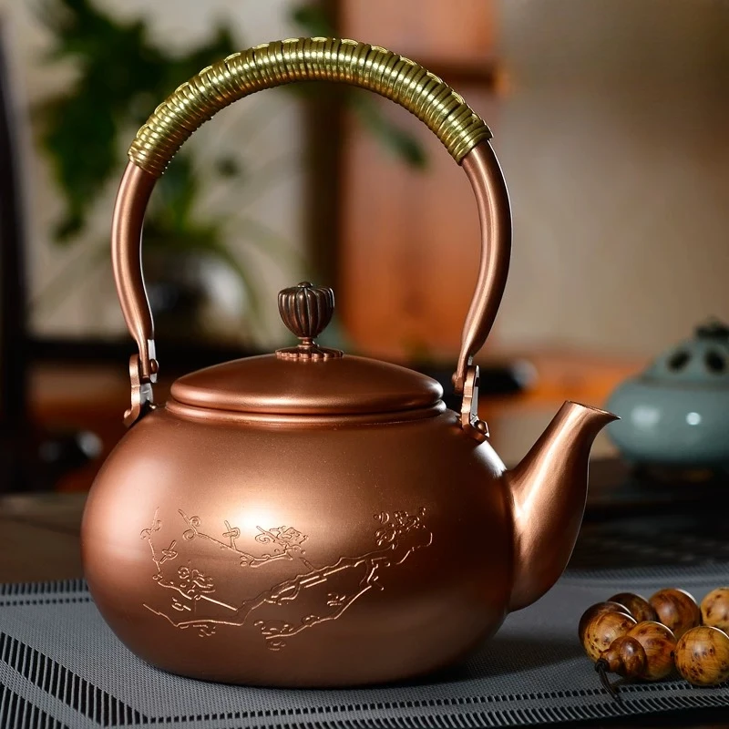 Pure Copper Seamless Tea Kettle, 1.6L Handcrafted Thick Teapot, Coating Free Water Boiler, Traditional Healthy Kung Fu Tea Set
