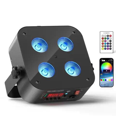 U'King 4PCS/8PCS 4x18W LED RGBWA+UV Par Light Wireless APP Control LED Par Light DMX Bulit-in Battery Stage Light for DJ Party