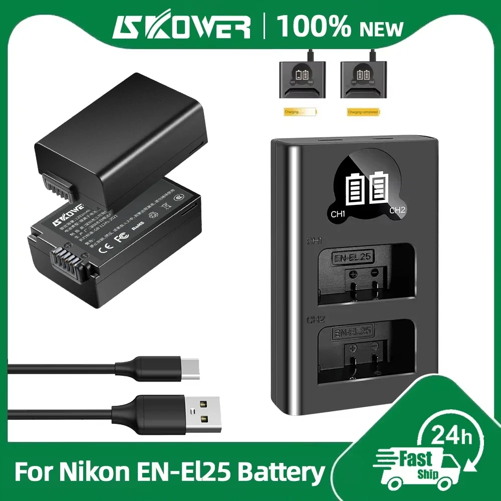 1350mAh EN-EL25 Battery for Nikon Z30 Z50 ZFC Z50II Cameras Replacement MH-32 EN-EL25A USB-C Dual Charger