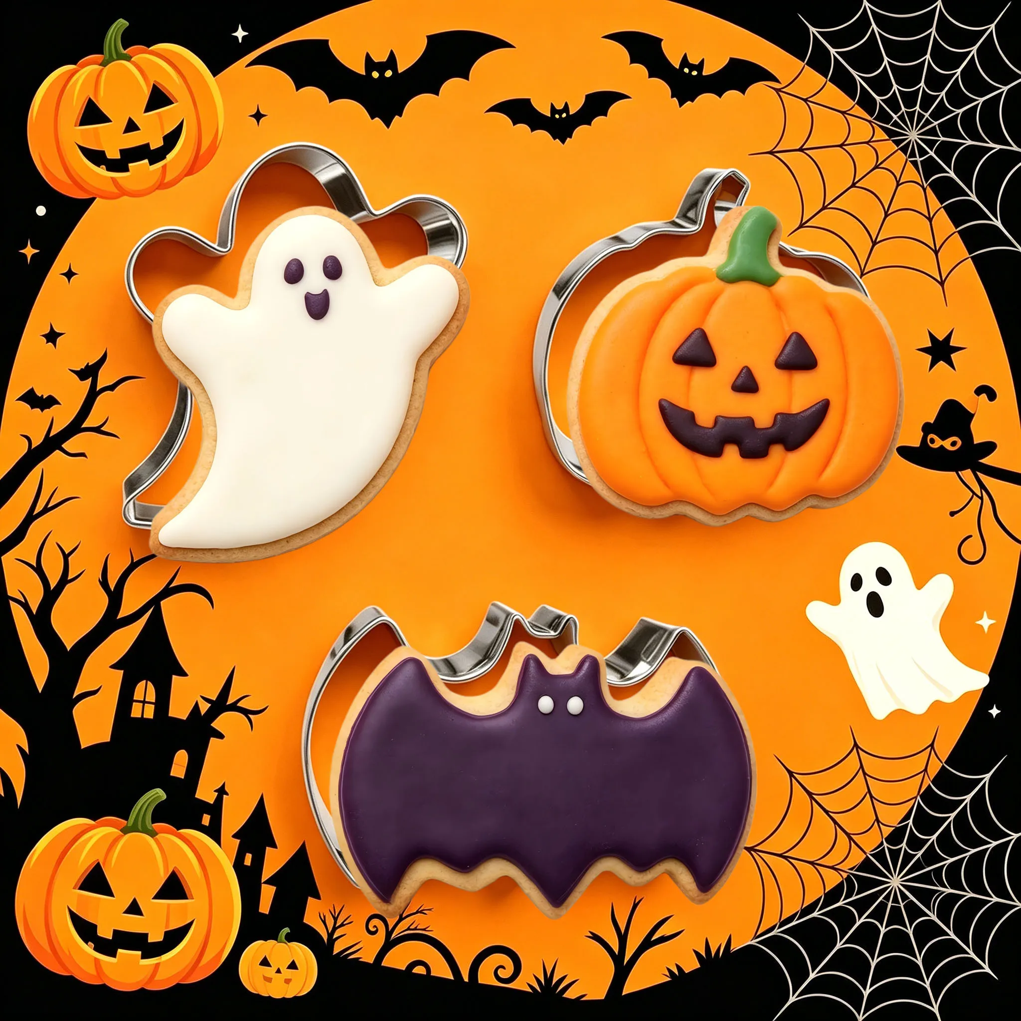 7-teiliges Halloween-Ausstechformen-Set, lebensmittelechter Edelstahl, Kürbis-, Geister-, Fledermaus- und Totenkopfformen, glatte Kanten, für DIY-Backen zu Hause – Detail 8