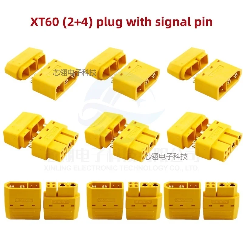 1/5/10pair Amass XT60 (2+4) Male Female Plug with Signal Pin and Sheath Solder Wire Model Accessories