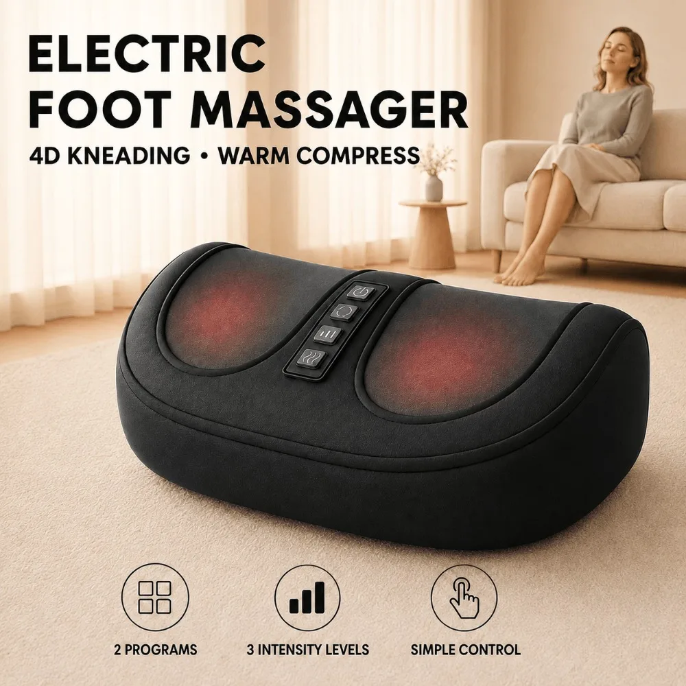 Electric Foot Massage Machine, Heated Shiatsu Deep Kneading Roller, 3 Intensity Settings, Foot Arch Massager for Home Relaxation