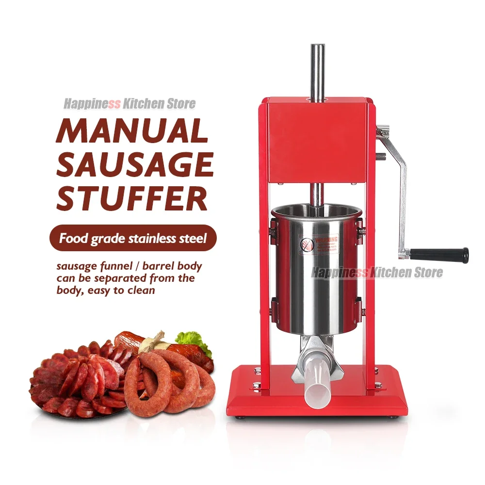 3L Meat Sausage Stuffer Sausage Syringe Stainless Steel Sausage Making Machine Manual Meat Fillier W/ 4 Nozzles Meat Processor