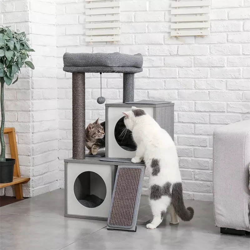 

Cat Tree Cat Tower With Sisal Scrape Back Ladder Grey