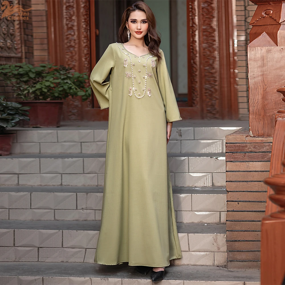 

Morocco Dubai Muslim Women Dresses Diamonds Abayas Long Sleeve Dress Ramadan Kaftan Islamic Turkey Jalabiya Musulman Vestidos