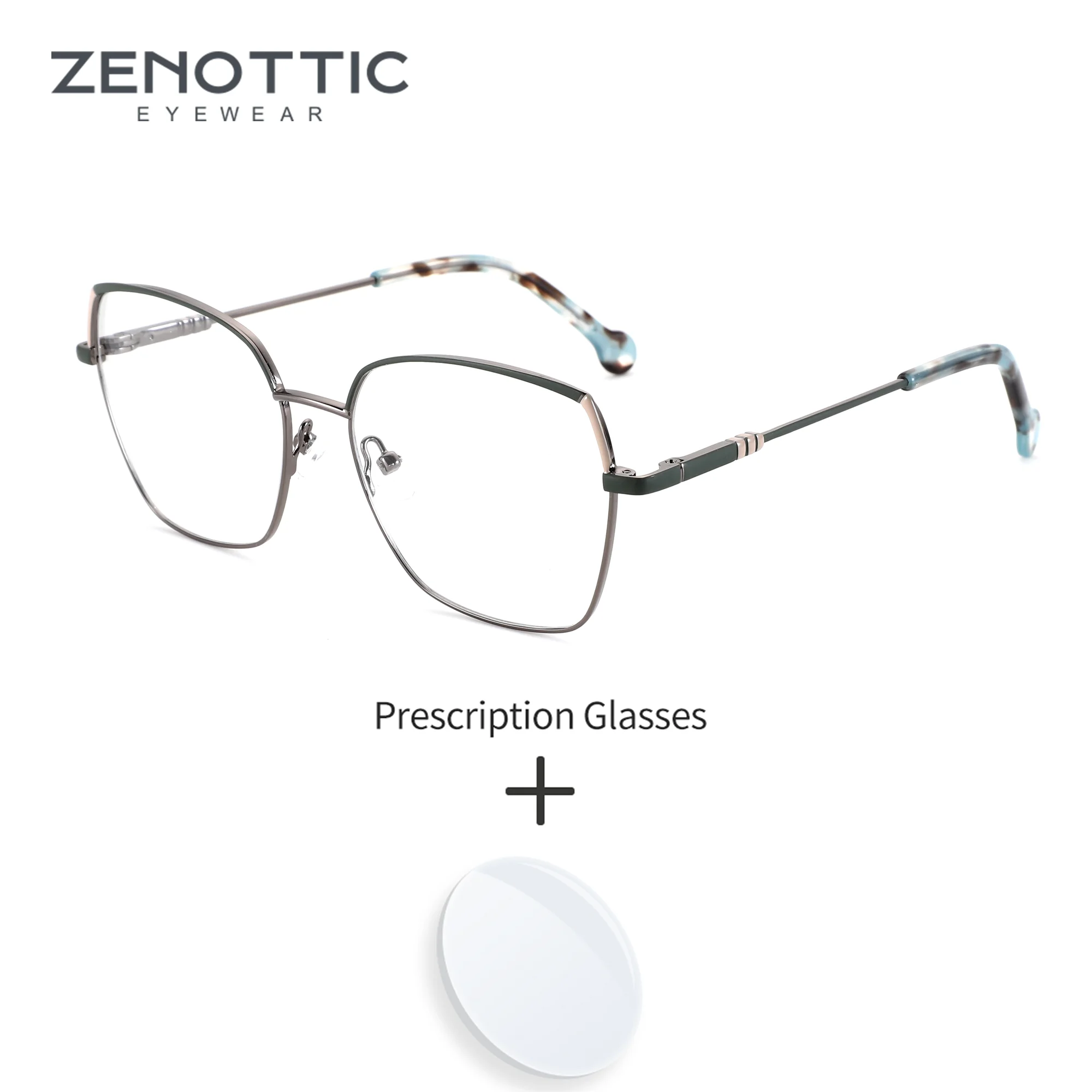 

ZENOTTIC Custom Prescription Glasses For Women Metal&Acetate Polygon Frame Progressive Lenses For Myopia Blue Light Optical