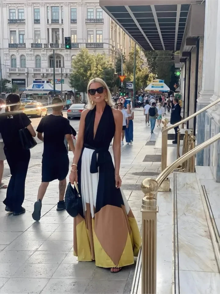 カラーブロックのレースアップバックレスセクシーなロングスカート付きサマードレス新しいファッションエレガントカジュアルボヘミアンドレス女性のためのローブファム