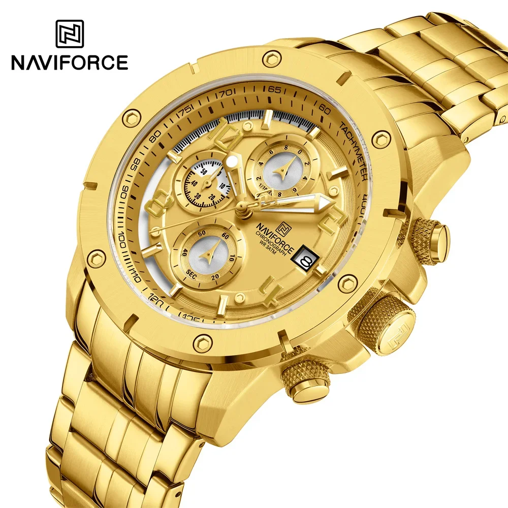 NAVIFORCE NF8056  Men Watch Sport Top Brand Luxury Military Chronograph Date Original Wristwatch Stainless Steel Quartz Clock