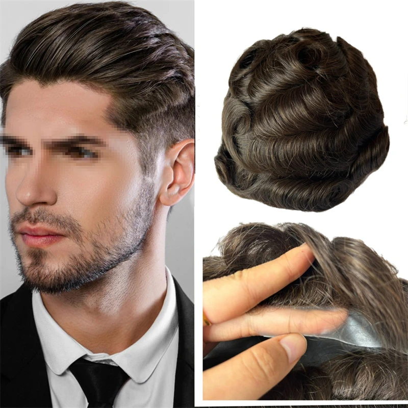 7x9 Human Hair Ultra Thin Breathable PU Men Capillary Prothesis Soft Invisible Toppers Full Biological Scalp Prosthesis Toupee