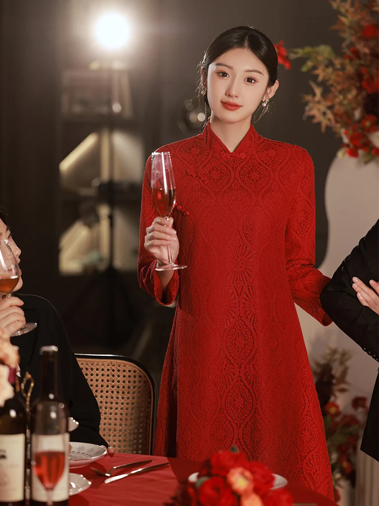 

Long Sve Wedding Dr Qipao Engagement Par Women's Clothing plus Size Materni Formal Wear Winter Season High Waist