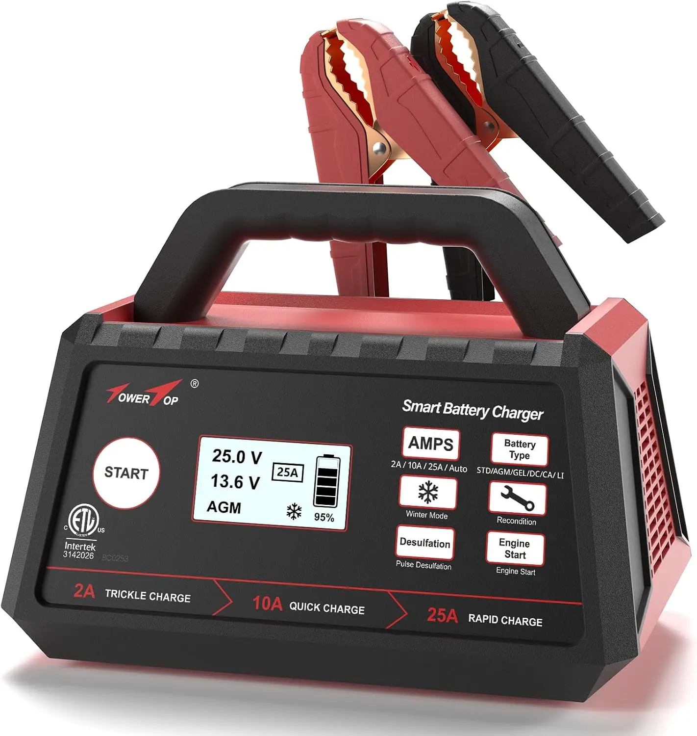 2 10 25 Amp 12V Smart Car Battery Charger Fully Automatic Battery Maintainer Engine Start Auto Desulfator Battery Repair Winter