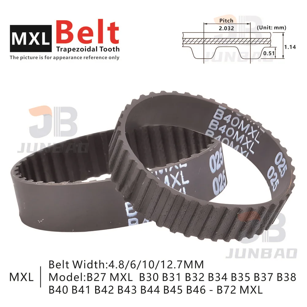 

Trapezoidal tooth MXL Synchronous Timing Belt Number of teeth B27 B30 B31 B32 B35 B40 B37 B38 B40 B41 B42 B43 B44MXL To B72MXL
