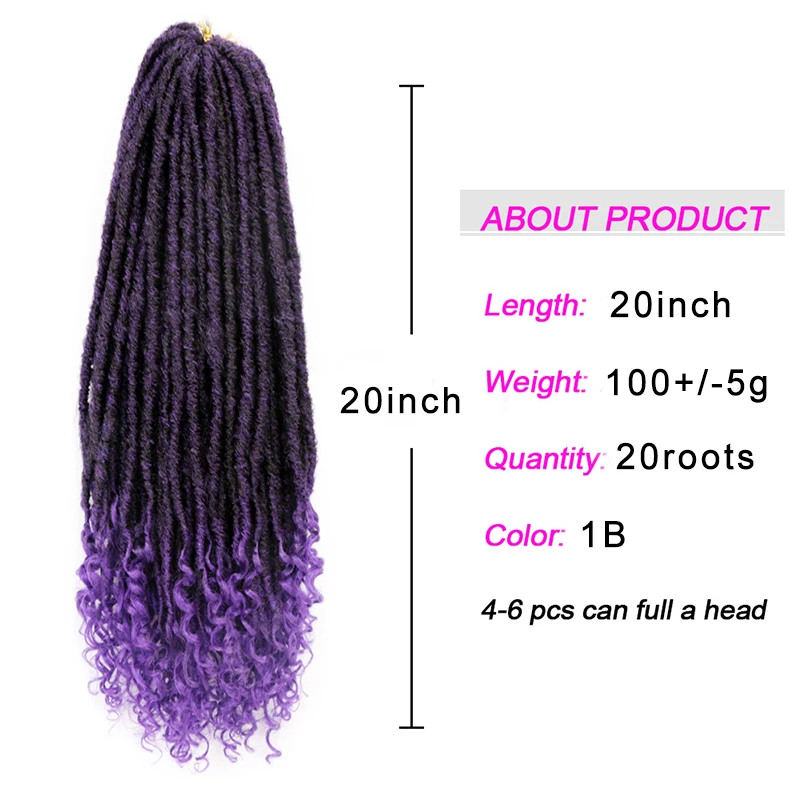 Extensiones de Cabello sintético para mujer negra, trenzas de ganchillo con extremo rizado, rastas, diosa púrpura, 16/20 pulgadas