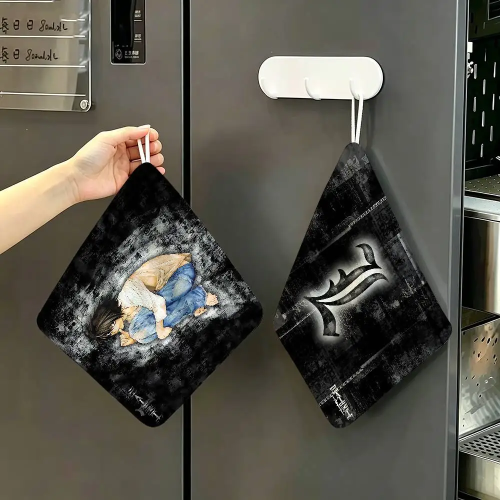 Japan Anime Death Note Polyester Cotton Hand Wiping Towel, Anti-shrink Hanging Kitchen Cloth for Household Cleaning
