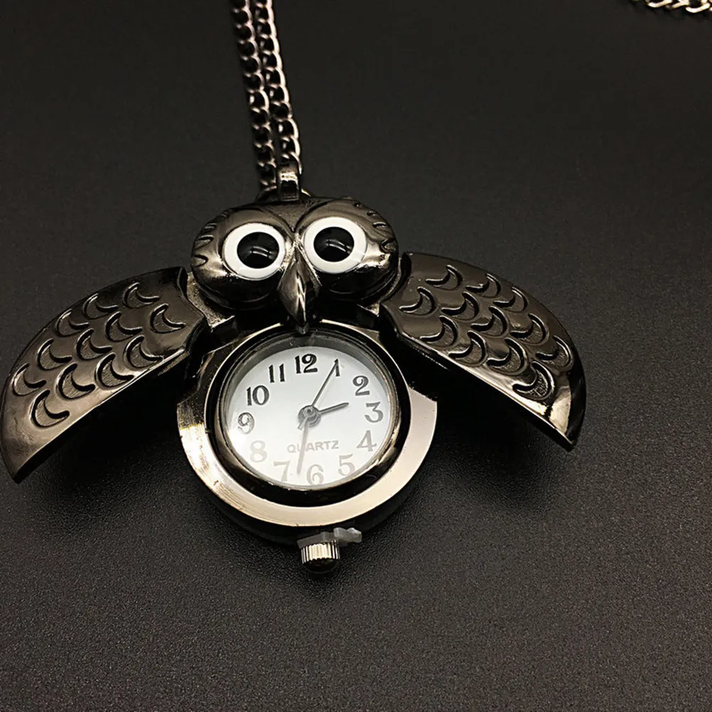 1Pcs Vintage Owl Pocket Watch Black Creative Retro Lovely Spread Wings Decorative Timepiece Perfect Gift for Friends Family