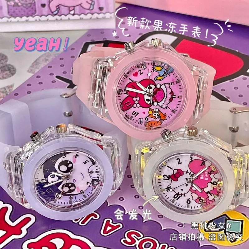 New Sanrio Cinnamoroll Pompom Purin Kuromi My melody anime cartoon kawaii style limited girl heart creative jelly luminous watch