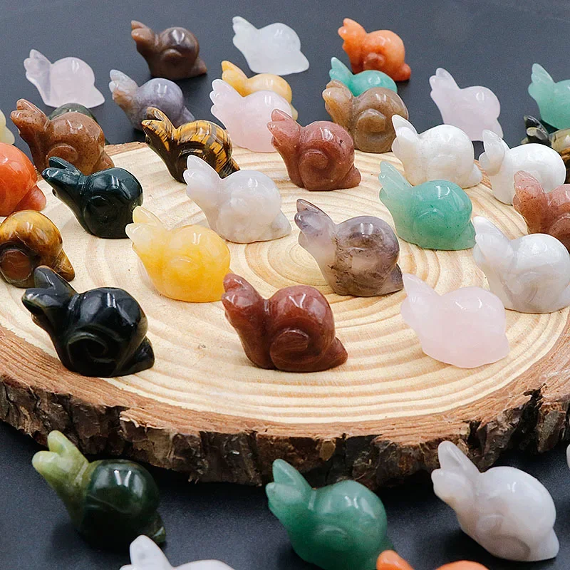 20pcs Mineral Natural Stone Carving 1 Inch Little Snail Carved Craft Ornaments Rose Quartz Crystal Healing Animal Decoration