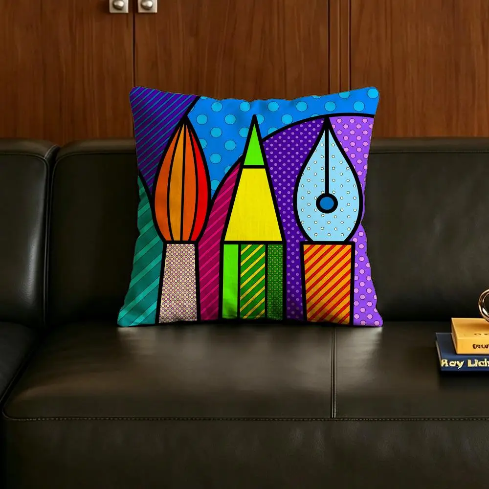 Art Britto Art Style Cushion Cover Natural Linen Pillowcase Set, All-in-One Decor for Sofa, Bedroom & Chair