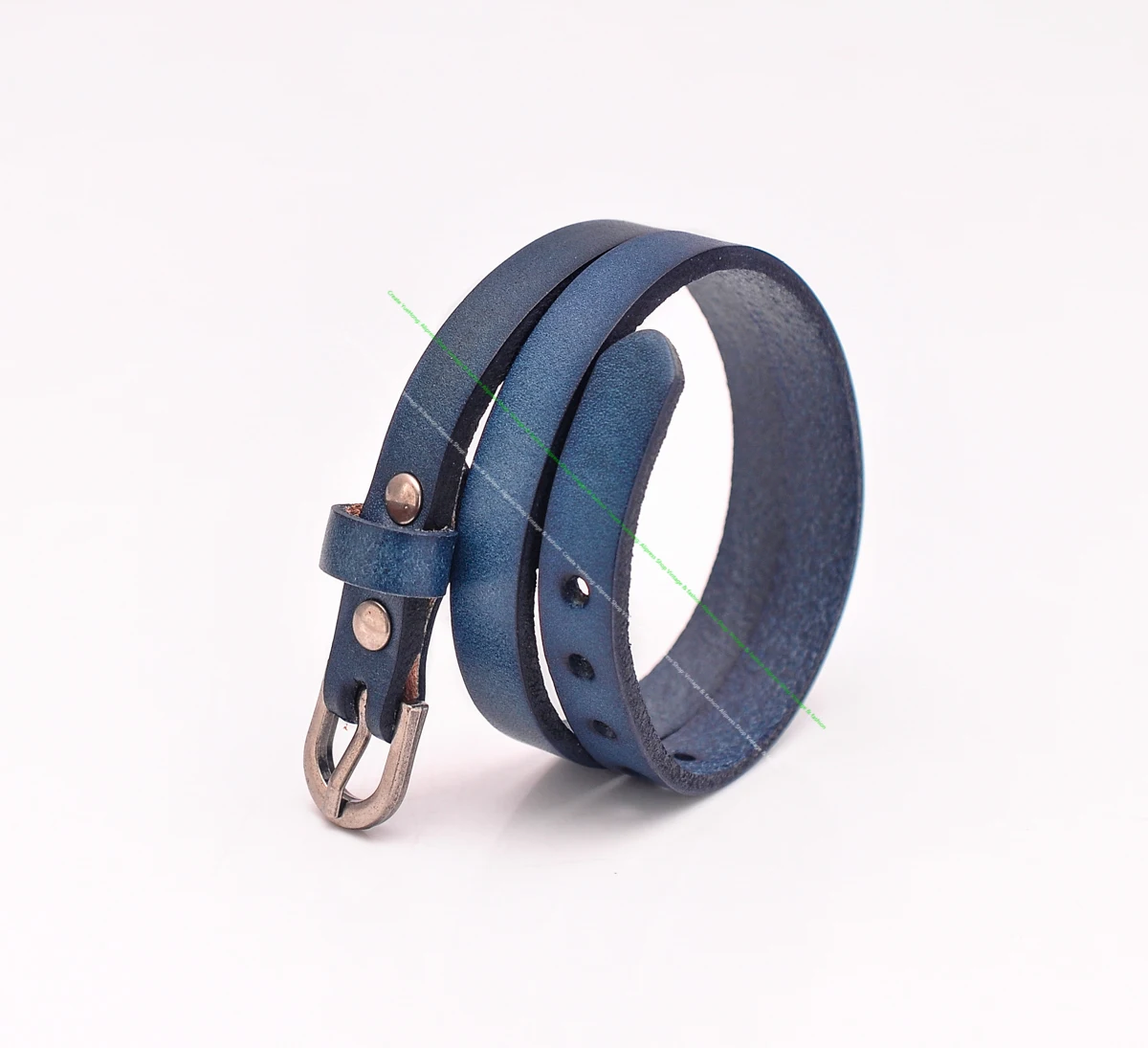 G560 azul Biker Rock Classic Punk Classic hombre 2 Wrap Veg. Pulsera de cuero de vaca genuino, brazalete, Pin, cierre de hebilla