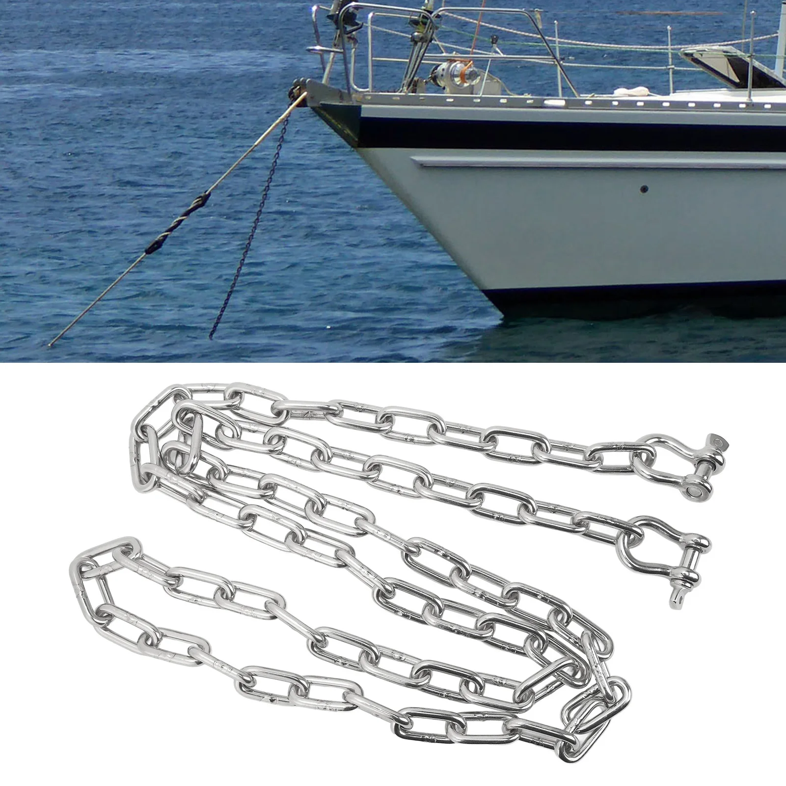 6.6ft Anchor Lead Chain Marine 316 Stainless Steel Central Ring Anchor Chain with Double 5/16in Shackle Link Ends for Ship Yacht