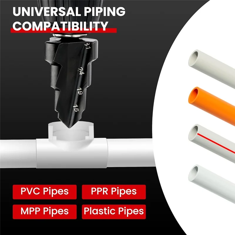 ABDJ-PPR 리프팅 스텝드 드릴 비트 리머 3 in 1 키트 (15~31mm 파이프용) - 1/4 헥스 샹크 퀵 체인지 툴 세트