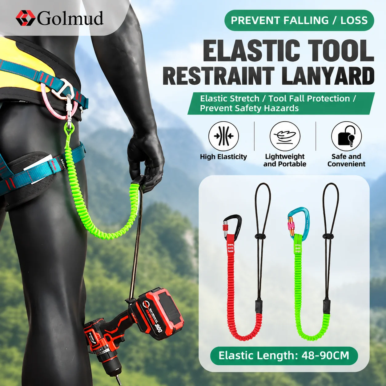 Golmud  Safety Bungee Tether Tool Lanyard With Carabiner Hook Working Anti-Falling Safety Rope Aerial Work Climbing Accessories